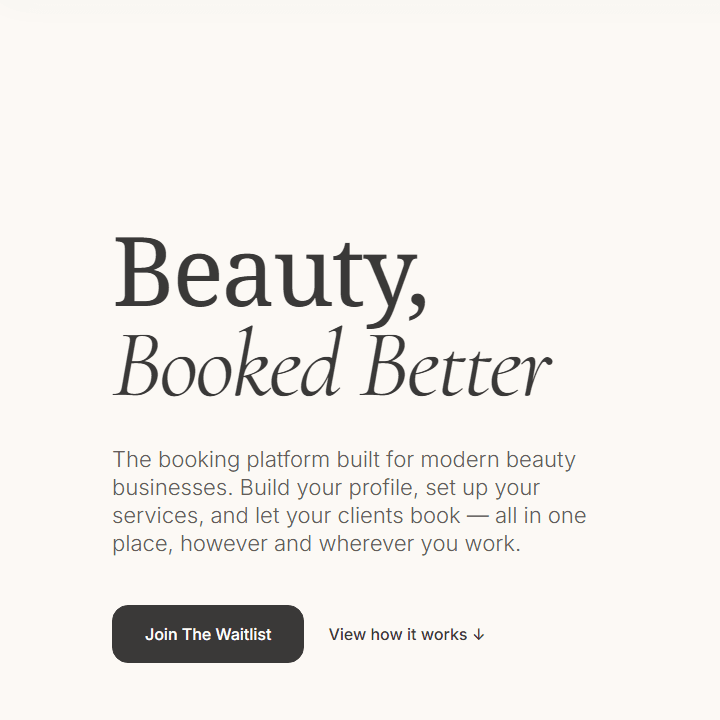 Elysium Bookings website screenshot shown inside a browser frame.